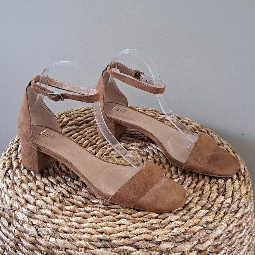 J. Jill Womens Ariane Ankle Strap Camel‎ Suede  2" Block Heel Sandal Size 9.5